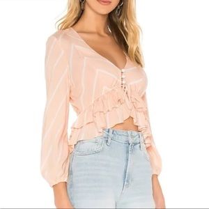 NWT Free People Samifran Ruffle Top in Peach Combo